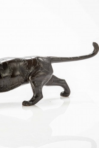 Asian Works of Art  - A Japanese Bronze Okimono Depicting The Study Of A Tiger