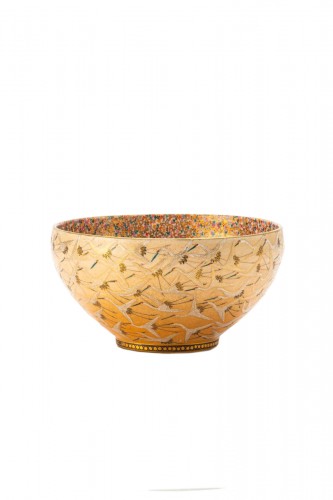 Japanese Satsuma Ceramic Bowl Adorned With Relief Glazes And Gold Details 