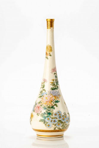 Asian Works of Art  - A Satsuma vase decorated with a garden of chrysanthemums