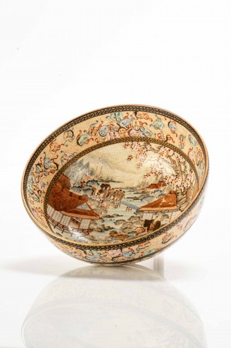 Asian Works of Art  - A Japanese Satsuma Ceramic Tea Bowl, Signed Senzan