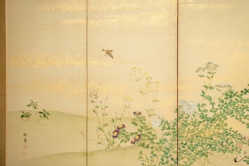 Asian Works of Art  - A Six-panel Naturalistic Folding Screen