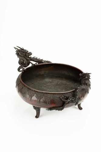 Encensoir en bronze avec deux dragons en relief