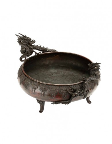 A Bronze Censer With Two Dragons In Relief