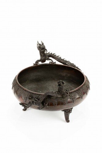 Encensoir en bronze avec deux dragons en relief - Arts d