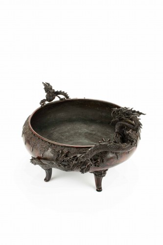 Encensoir en bronze avec deux dragons en relief - Mastromauro Japanese Art