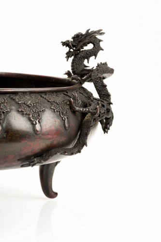  - Encensoir en bronze avec deux dragons en relief