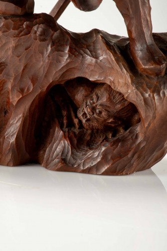 Asian Works of Art  - A Boxwood Okimono Depicting Shoki Attempting To Surprise An Oni