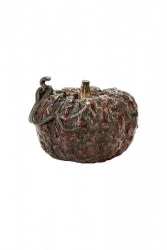 A Bronze Suiteki In The Shape Of A Gourd With Snake, Signed Masayuki
