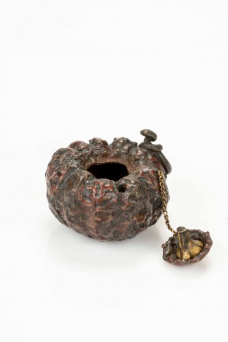 A Bronze Suiteki In The Shape Of A Gourd With Snake, Signed Masayuki - 