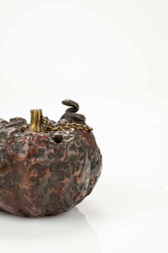 19th century - A Bronze Suiteki In The Shape Of A Gourd With Snake, Signed Masayuki
