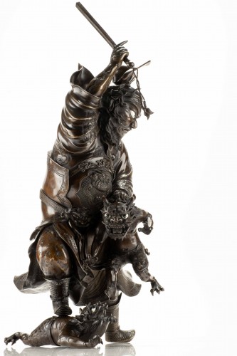A Bronze Sculpture Depicting Shoki With A Pair Of Oni - 