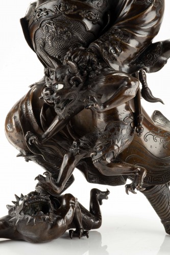  - A Bronze Sculpture Depicting Shoki With A Pair Of Oni