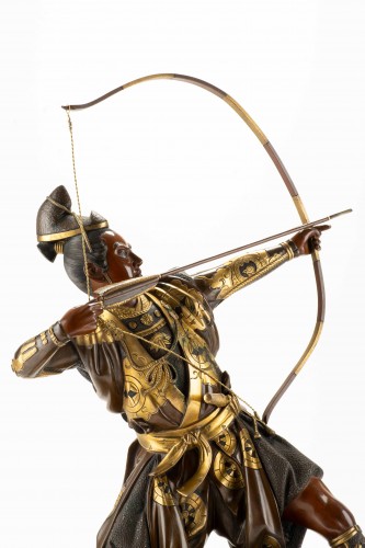 A bronze okimono depicting a samurai with a bow, signed Yoshimitsu - Asian Works of Art Style 