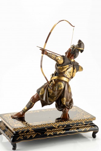 A bronze okimono depicting a samurai with a bow, signed Yoshimitsu - 
