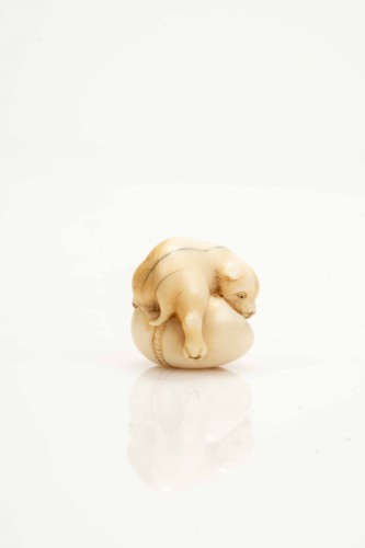 Netsuke japonais en ivoire marin représentant un chiot - Arts d