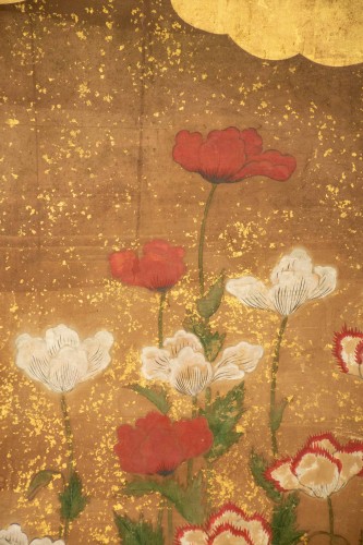 XIXe siècle - Paravent japonais à deux panneaux sur fond en feuille d’or, École Rinpa