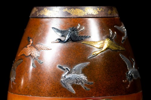  - Paire de vases en fer et bronze signés Hamada Sei