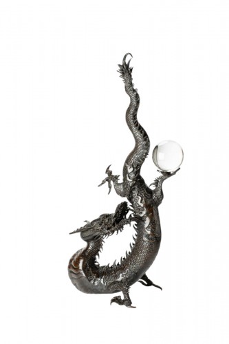 A Large Bronze Okimono Depicting A Dragon