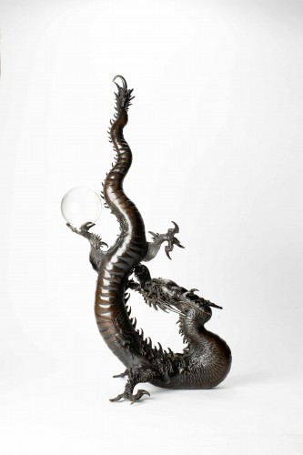 19th century - A Large Bronze Okimono Depicting A Dragon