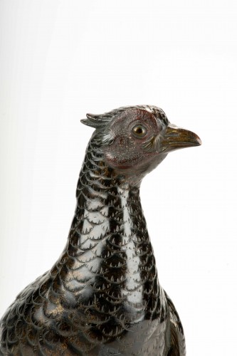 19th century - A japanese gilt and patinated bronze okimono of a pheasant