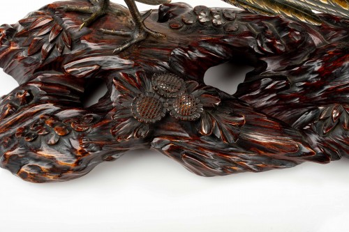 A japanese gilt and patinated bronze okimono of a pheasant - 
