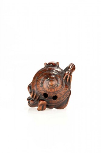 A boxwood netsuke depicting an Oni and the Setsubun festival - Asian Works of Art Style 