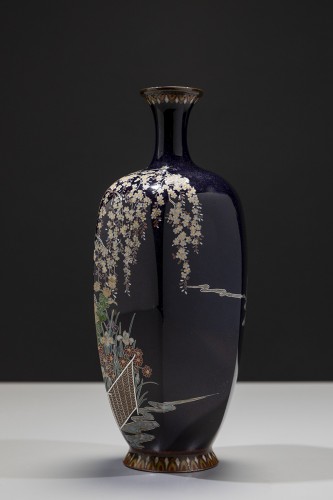 Vase cloisonné hexagonal représentant un cerisier en fleurs - Mastromauro Japanese Art