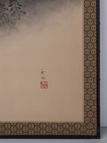 A six-panel paper folding screen of Mount Fuji shrouded in mist - 