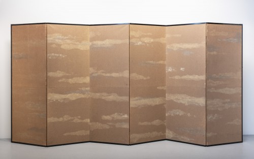 Antiquités - A six-panel paper folding screen of Mount Fuji shrouded in mist
