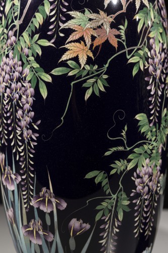 A pair of cloisonné vases depicting a flower garden - 