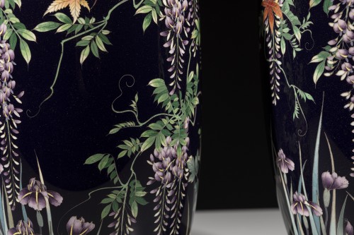 A pair of cloisonné vases depicting a flower garden - 