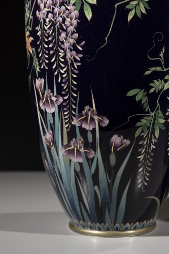  - A pair of cloisonné vases depicting a flower garden