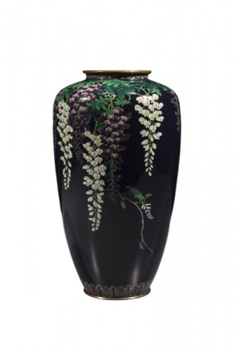 A silver wire cloisonné vase with wisteria, signed Ota Hyozo