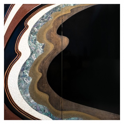 A two-panel ‘Hohoe’ folding screen depicting a large wave