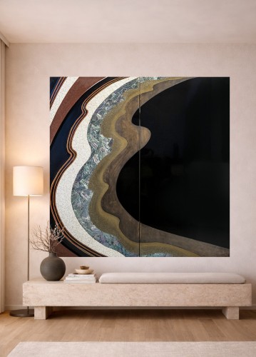 A two-panel ‘Hohoe’ folding screen depicting a large wave - Asian Works of Art Style 