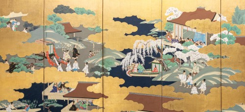 Paravent à six panneaux avec des scènes du Genji Monogatari - Arts d