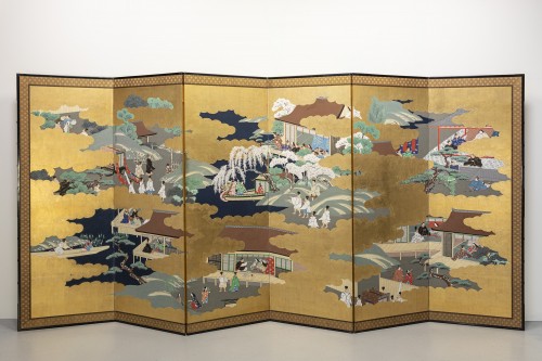 Paravent à six panneaux avec des scènes du Genji Monogatari - 