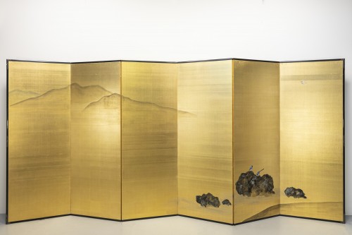 Paravent à six panneaux avec pies et paysage fluvial - Mastromauro Japanese Art