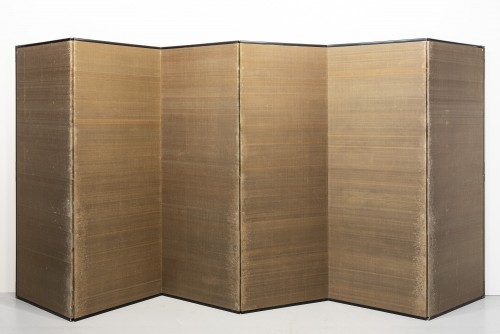 XXe siècle - Paravent à six panneaux avec pies et paysage fluvial