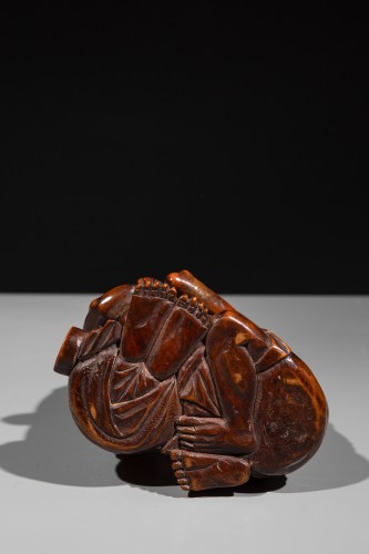  - Okimono shunga en bois de buis représentant Ashinaga et Tenaga