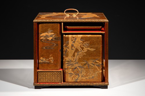 XIXe siècle - Set de pique-nique en laque maki-e sur fond nashiji avec carpes koi