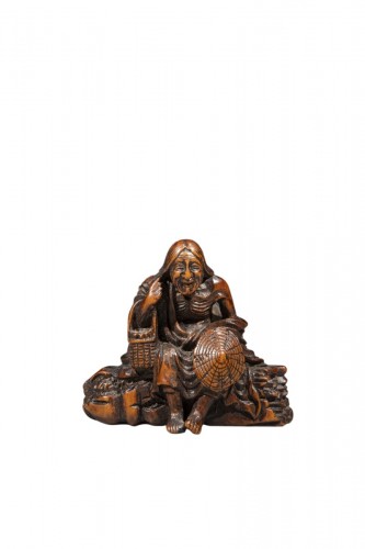 Netsuke en bois de buis représentant Ono no Komachi