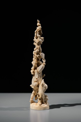 Asian Works of Art  - An ivory okimono of Kintaro with a phoenix, signed Kazutoshi
