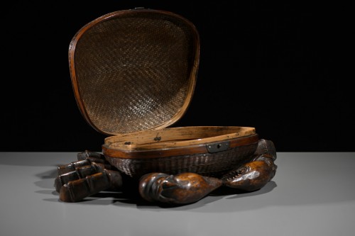 Boîte en bois et bambou tressé en forme de crabe - Arts d