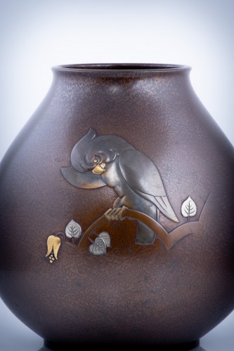 Vase en bronze d'un perroquet, Japon - Arts d