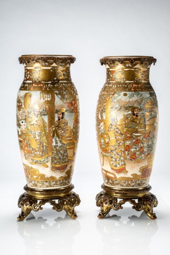 Asian Works of Art  - A Japanese pair of Satsuma vases