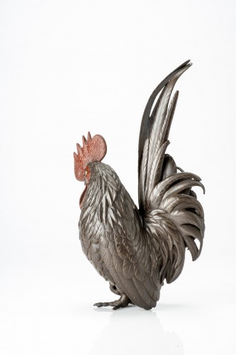 A Japanese patinated bronze okimono of a rooster - Asian Works of Art Style 