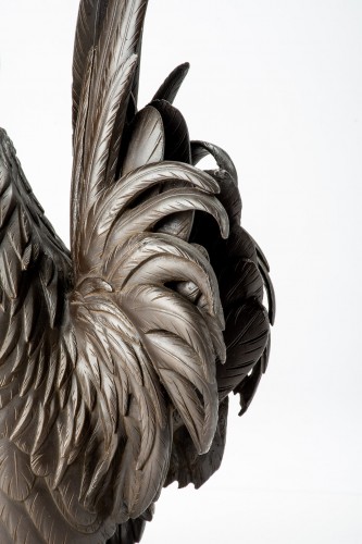 A Japanese patinated bronze okimono of a rooster - 
