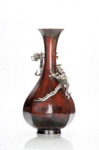 Asian Works of Art  - A Japanese bronze and silver vase, Japan Meiji period late 19th century