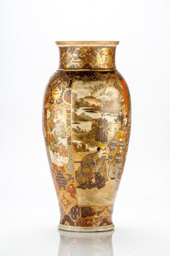 XIXe siècle - Grand vase Satsuma avec Samouraï